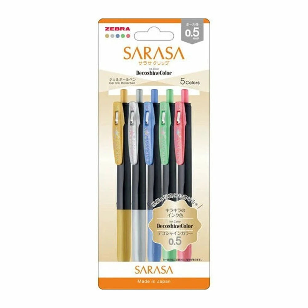 Paquete de 5 plumas Zebra Sarasa Clip Decoshine 0.5 mm