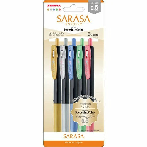 Bolígrafo Zebra Sarasa clip  decoshine 0.5 paquete de 5 colores