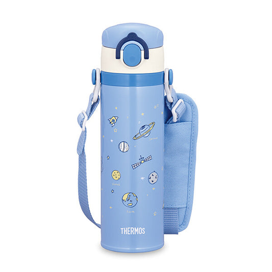 Termo Thermos Infantil — Azul Cielo, 0.5 L, con Funda | Diseño Espacio