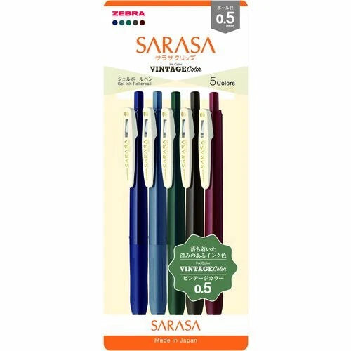Set Bolígrafos de Gel Zebra Sarasa Clip — 0.5 mm, 5 Colores Vintage